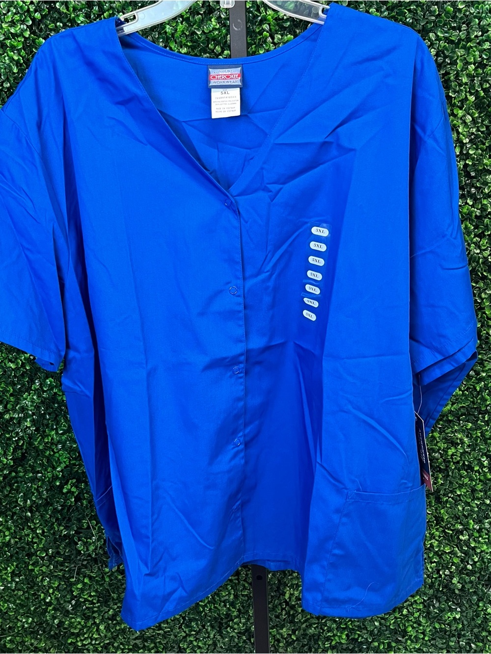 NWT Cherokee Workwear Royal Blue Button Up Short Sleeve Scrub Top Size 5X